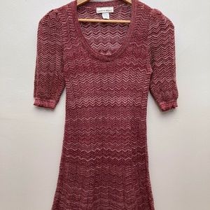 Raspberry Pink Sweater Dress with Slight Puff Sleeve